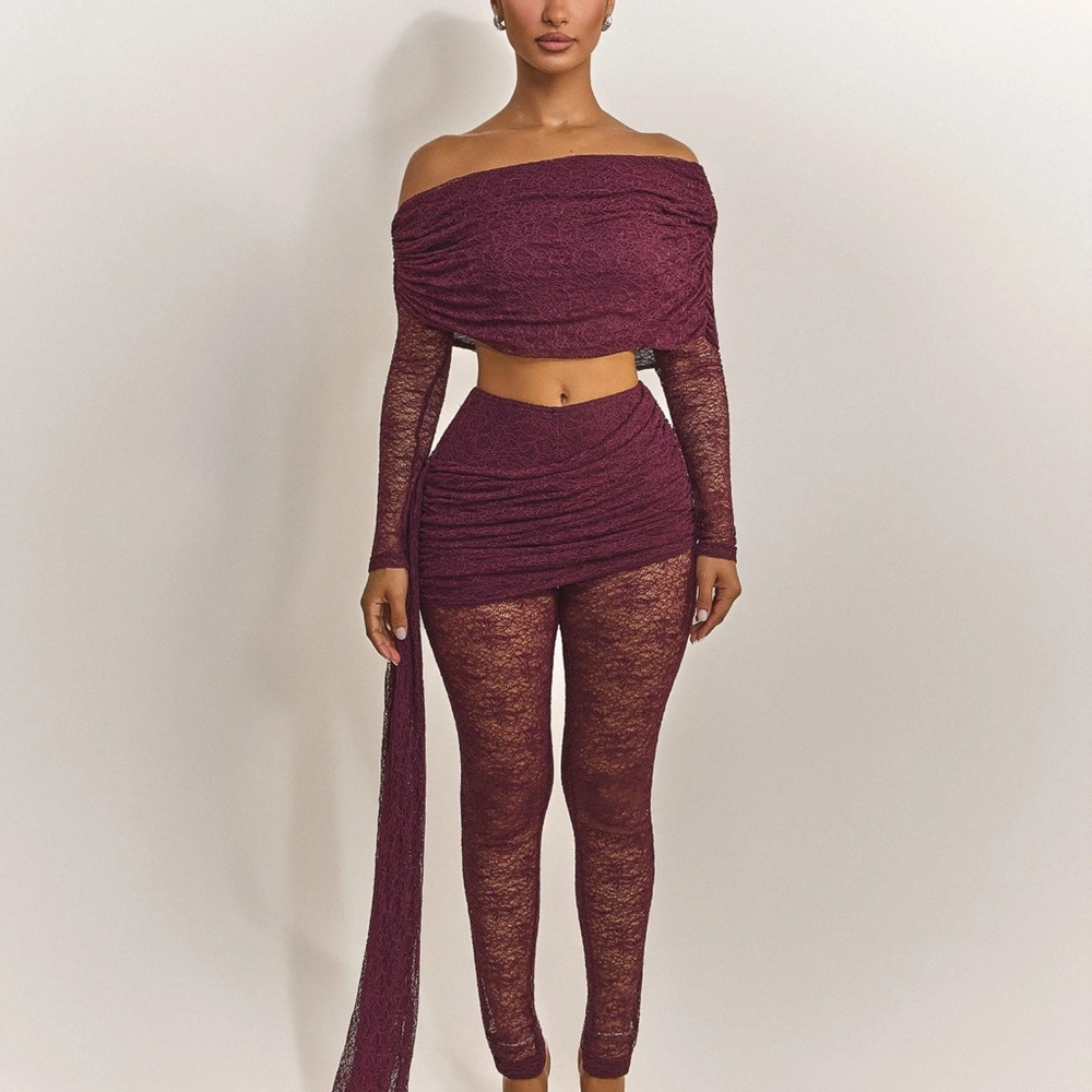 Chic Off-Shoulder Burgundy Lace Jumpsuit